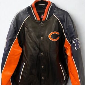 Chicago Bears NFL Varsity Jacket XL Faux Leather Snap Button Embroidered Logo